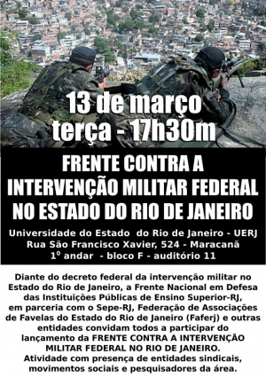 Ato lançará Frente Contra Intervenção Militar Federal no Rio
