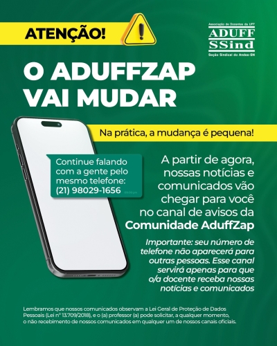 Aduff lança novo canal de notícias e comunicados no WhatsApp: Comunidade ADUFFZAP