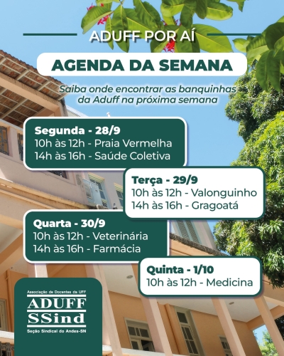 Confira a agenda das banquinhas nos campi da UFF para a semana de 28/9 a 01/10