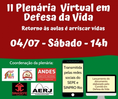 Plenária Virtual neste sábado (4) reúne entidades em defesa da vida na pandemia