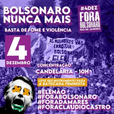Mulheres convocam manifestação nacional “Bolsonaro Nunca Mais” para este sábado (4)