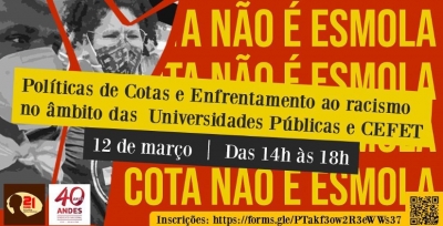 Regional Rio de Janeiro do Andes-SN convida para debate sobre cotas nas Universidades Públicas e CEFET