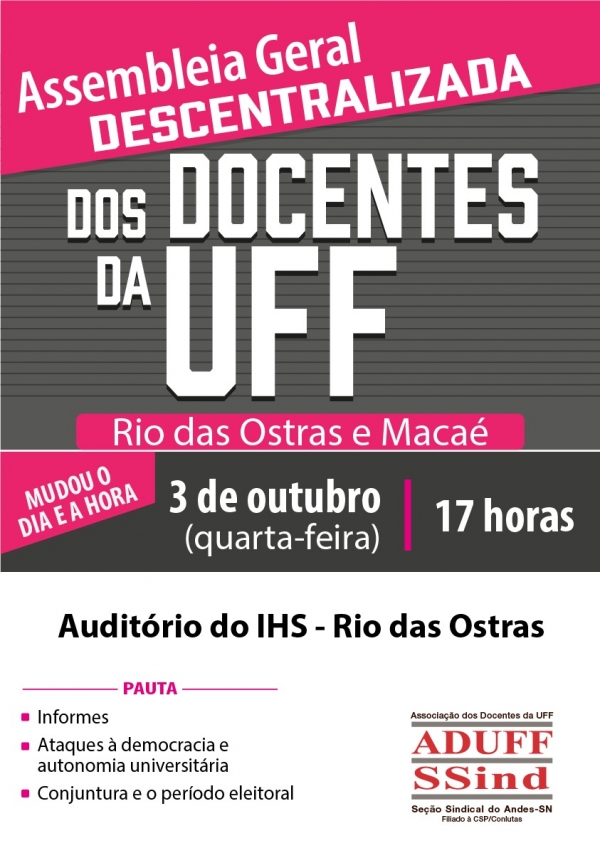 Etapa de Rio das Ostras/Macaé da assembleia dos docentes da UFF foi adiada para quarta (3
