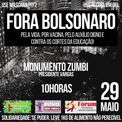 Rio de Janeiro terá ato de rua neste sábado (29), data nacional de mobilização pelo &#039;Fora Bolsonaro e Mourão&#039;