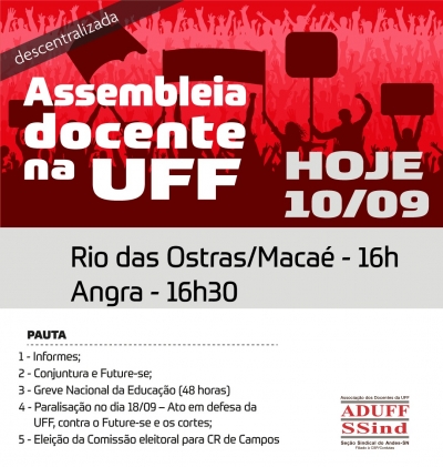 Assembleia docente na UFF ocorre em Rio das Ostras/Macaé e Angra nesta terça (10)