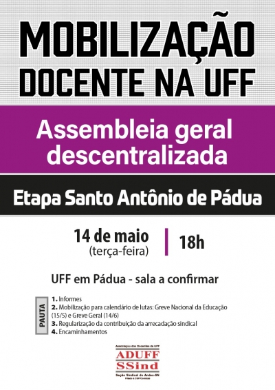 Assembleia docente na UFF em Pádua será nesta terça (14) às 18h