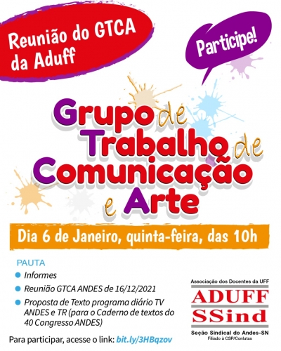 Diretoria da Aduff convida docentes para reunião do GT de Comunicação e Arte