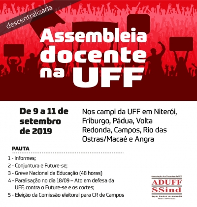 Assembleia docente terá rodadas em Niterói, Pádua, Campos e Volta Redonda nesta quarta (11)