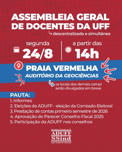 Aduff convida para assembleia docente na segunda, dia 24