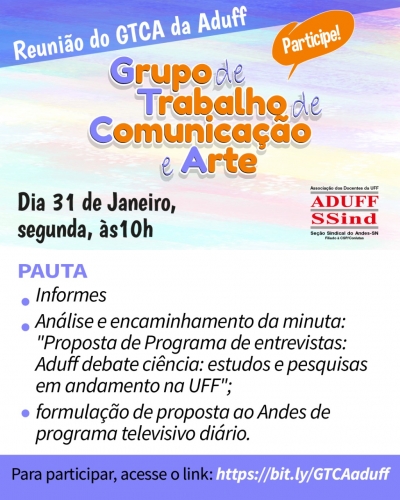 Diretoria da Aduff convida para reunião local do GT de Comunicação e Arte