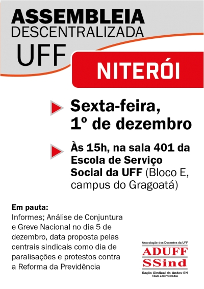 Assembleia da Aduff em Niterói será nesta sexta (1º), no Gragoatá