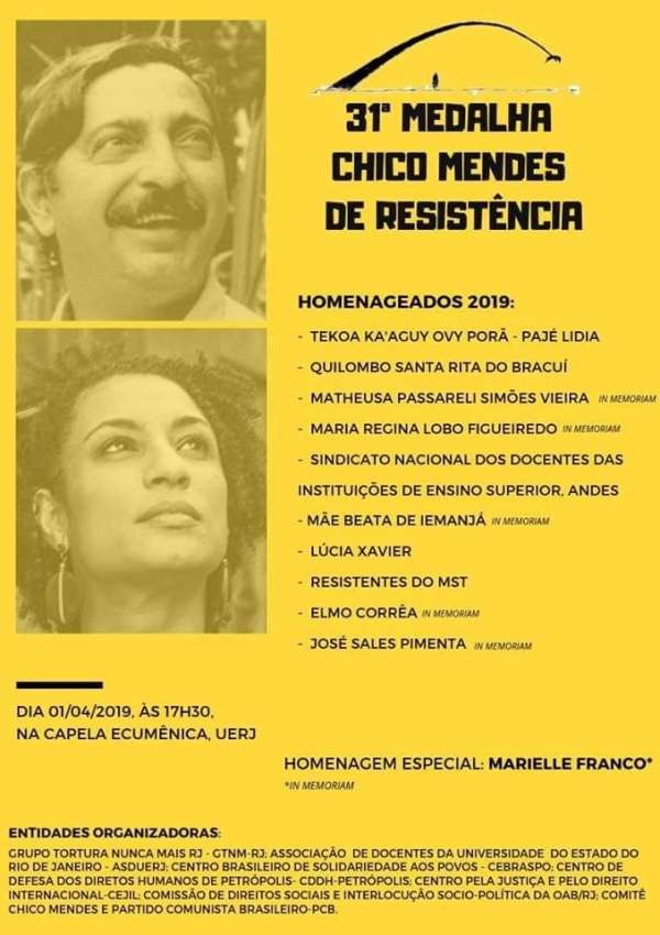 Em data de &#039;descomemoração&#039; do Golpe de 1964, Andes-SN receberá 31° Medalha Chico Mendes de resistência