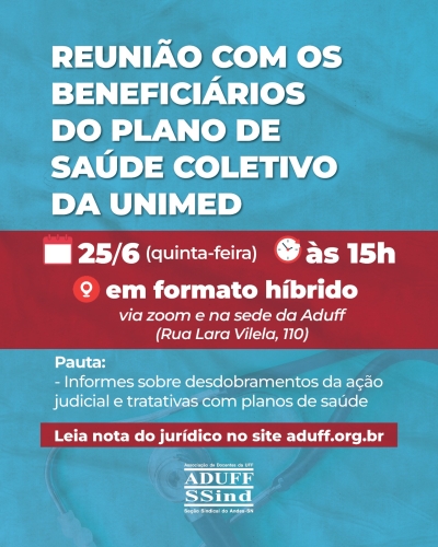 Aduff convoca reunião sobre plano da Unimed para o dia 25 de junho