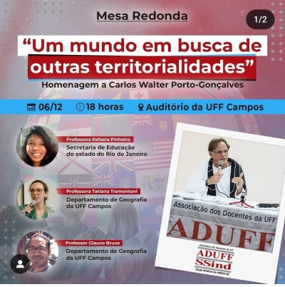 GTPAUA da Aduff convida para ‘debate homenagem’ ao professor Carlos Walter, em Campos