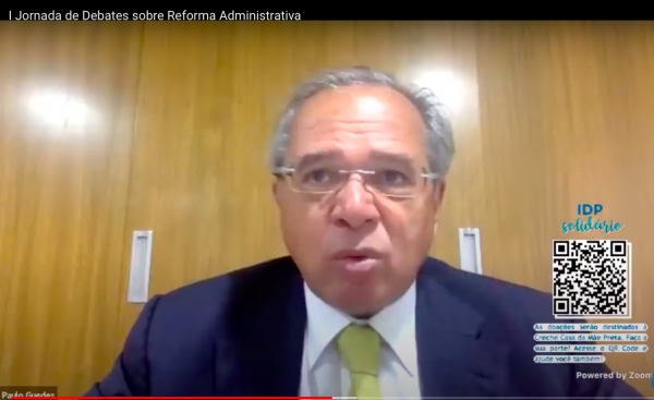 O ministro Paulo Guedes no evento, por videoconferência, sobre a reforma administrativa 