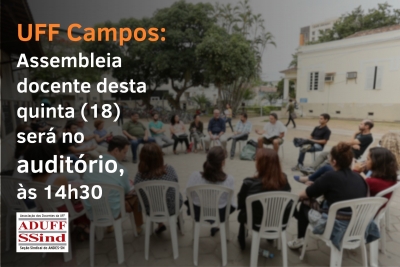 Em Campos, assembleia desta quinta (18) será realizada no auditório do campus,  às 14h30