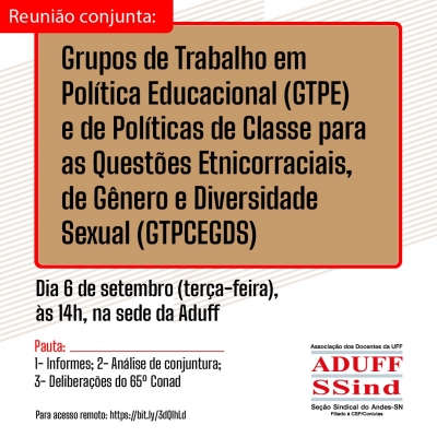 GTPE e GTPCEGDS convidam docentes para reunião conjunta em 6 de setembro