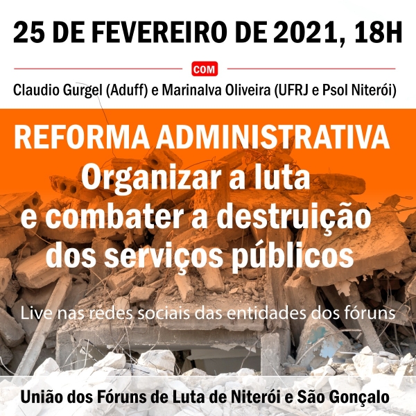 Luta contra a Reforma Administrativa é tema de live nesta quinta-feira (25), às 18h