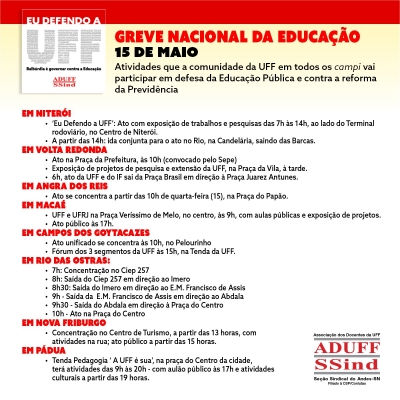UFF para nesta quarta (15) e vai às ruas na greve pela Educação e contra reforma da Previdência de Bolsonaro