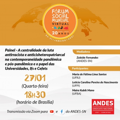 Andes-SN volta a participar do Fórum Social Mundial nesta quarta (27)