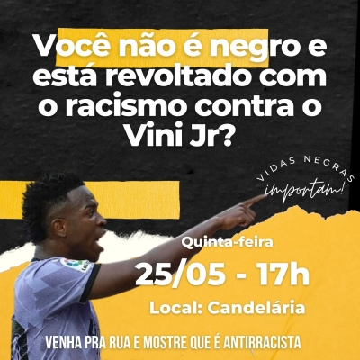 Rio terá ato nesta quinta contra o racismo e em solidariedade a Vinicius Junior