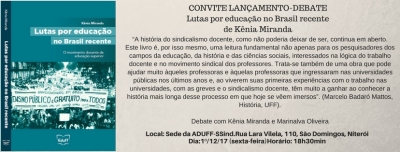&quot;Lutas por educação no Brasil recente&quot; é tema de debate com docentes da UFF, que ocorre na sexta-feira (1)