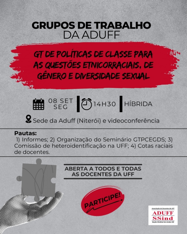 GT de Pol&iacute;ticas de Classe para as Quest&otilde;es &Eacute;tnico-Raciais, de G&ecirc;nero e Diversidade Sexual se re&uacute;ne na segunda (8)