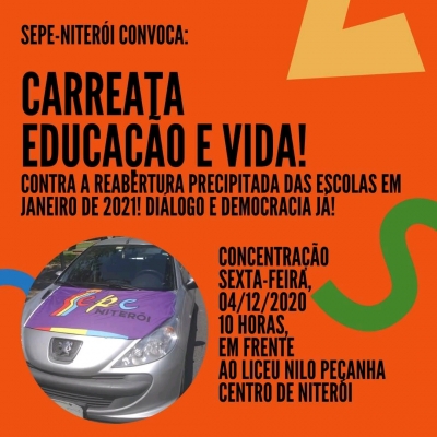 Carreata da educação em Niterói dirá que abrir escolas agora é colocar vidas em risco