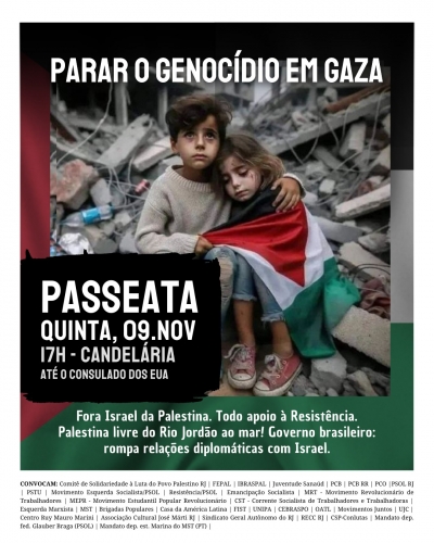 Ato no Rio defenderá o fim do genocídio na Palestina