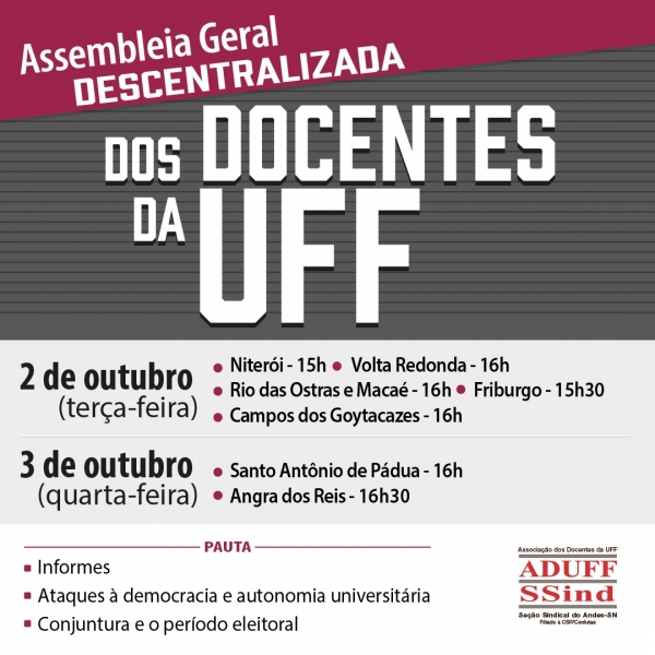 Assembleia Geral Descentralizada nos dias 2 e 3 de outubro