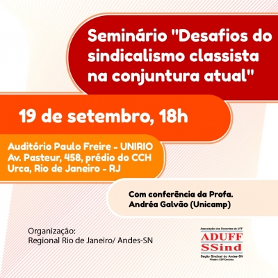 Desafios do sindicalismo classista: tema será debatido em seminário do Andes-SN no dia 19