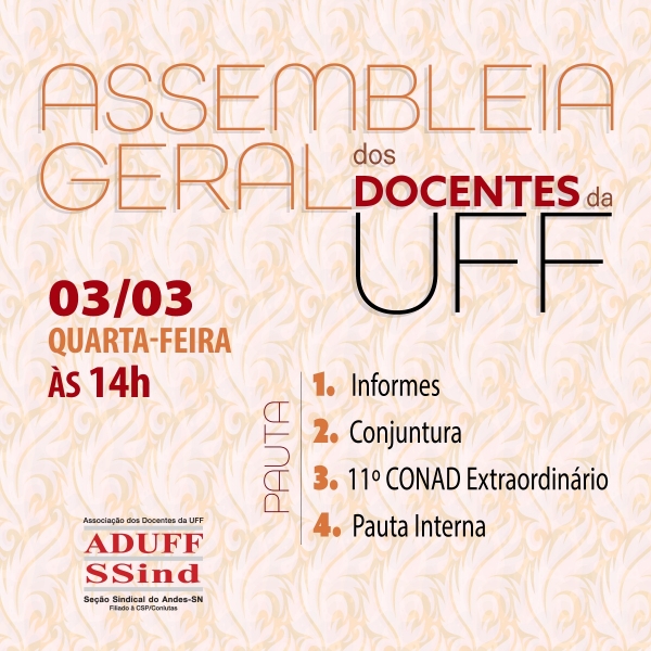 Diretoria da Aduff convida para nova assembleia de docentes na próxima quarta (03), às 14h