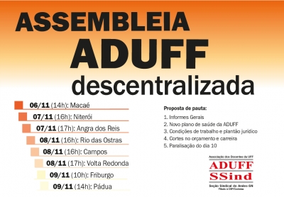 Assembleia descentralizada da Aduff acontece em Niterói e Angra nesta terça (7)
