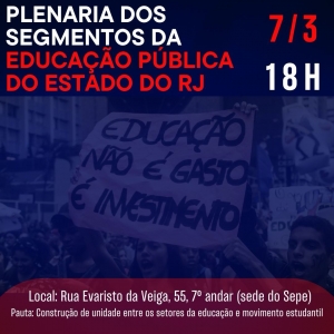 Plenária da Educação nesta quinta (7) busca rearticular as lutas dos profissionais da área e estudantes no Rio