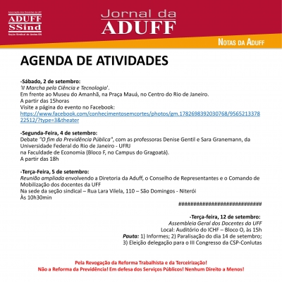 Aduff-SSind convida comunidade à mobilização contra a retirada de direitos