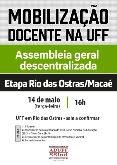 Etapa Rio das Ostras/Macaé da assembleia docente na UFF será nesta terça (14)