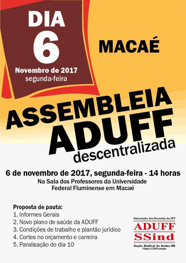 Assembleia descentralizada começa na UFF em Macaé nesta segunda (6)
