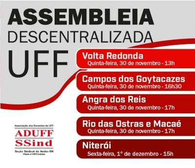 Assembleia reúne docentes da UFF em VR, Campos, Rio das Ostras e Angra nesta 5ª (30)
