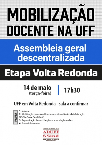 Assembleia da Aduff em Volta Redonda será nesta terça (14), às 17h30