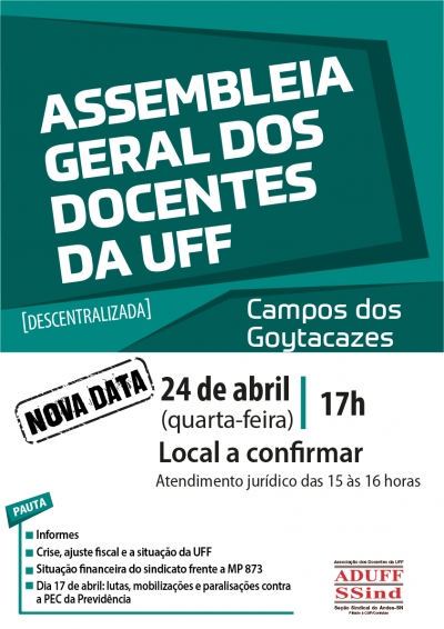 Etapa da Assembleia Descentralizada dos docentes da UFF em Campos será no dia 24