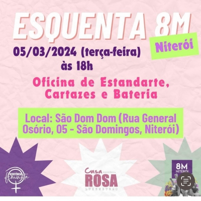 8M| Oficina de cartazes, estandarte e bateria acontece na terça (5) em São Domingos