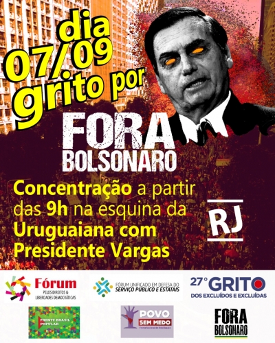 Grito dos Excluídos levará &#039;Fora Bolsonaro&#039; no dia 7 de setembro ao Centro do Rio