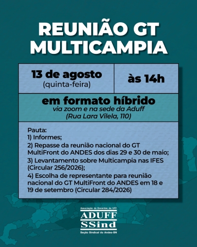 GT Multicampia da Aduff se reúne nesta quinta-feira (13)