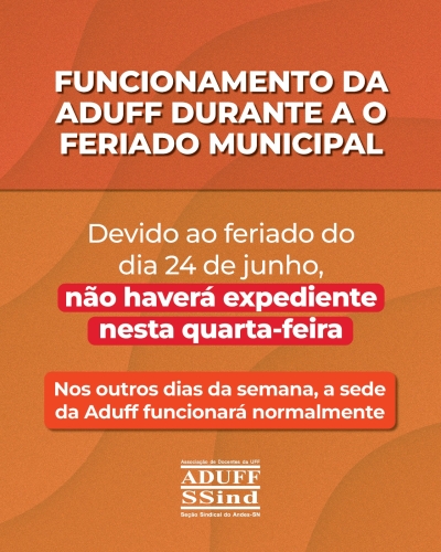 Aduff não funcionará no feriado municipal de Niterói