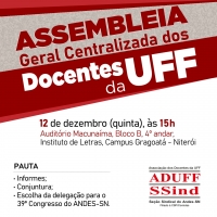 Aduff convida para Assembleia Geral Centralizada na próxima quinta (12), em Niterói